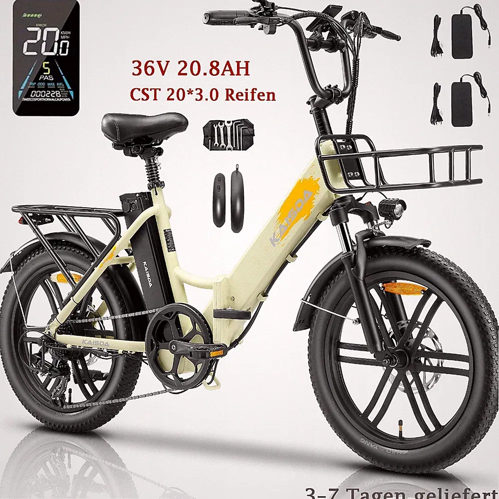 KAISDA K201 E-Bike 20 Zoll Elektrofahrrad 36V 20.8Ah Klapprad E City Bike 120 KM