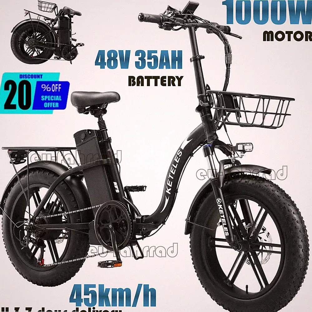 KETELES KF9 20zoll 1000W Elektrofahrrad 48V 35AH Klapprad E-bike Fatbares 45km/h