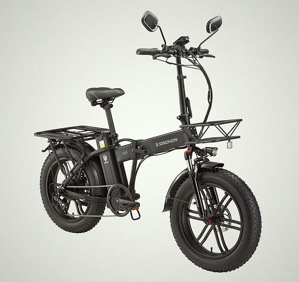 Klapp-E-Bike A20 1000W 48V22Ah 80km 20" Fettreifen, Gepäckträger & Rückspiegel