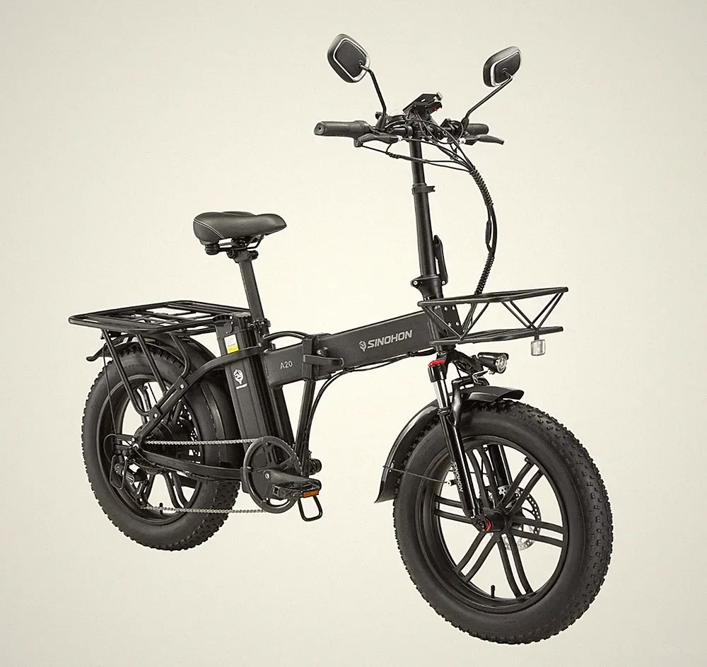 Klapp-E-Bike A20 1000W 48V22Ah 80km 20" Fettreifen, Gepäckträger & Rückspiegel