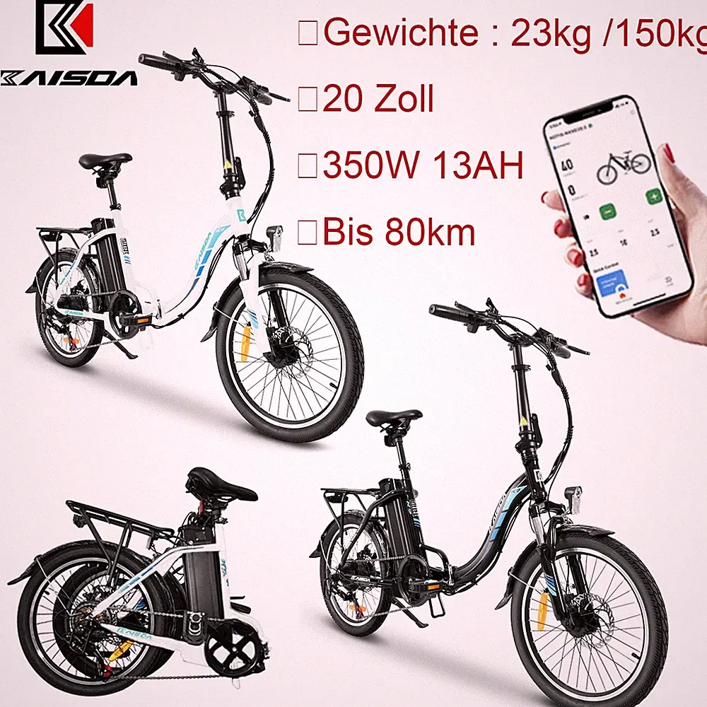 Klapprad Elektrofahrrad E-Bike 20 Zoll 250W 36V 13AH Shimano 7 Gang mit Pedelec