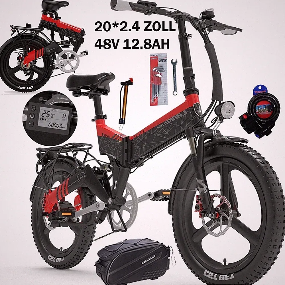 LANKELEISI 20 Zoll Elektrofahrrad 12.8AH 500W Mountainbike Klapprad Stadt E-Bike