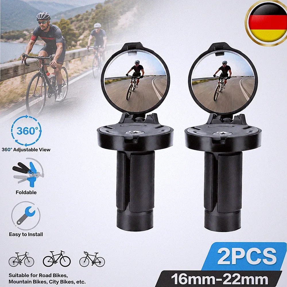 Lenkerspiegel 2 Stück HD 360° schwenkbar klappbar Schwarz für E-Bike Cityrad