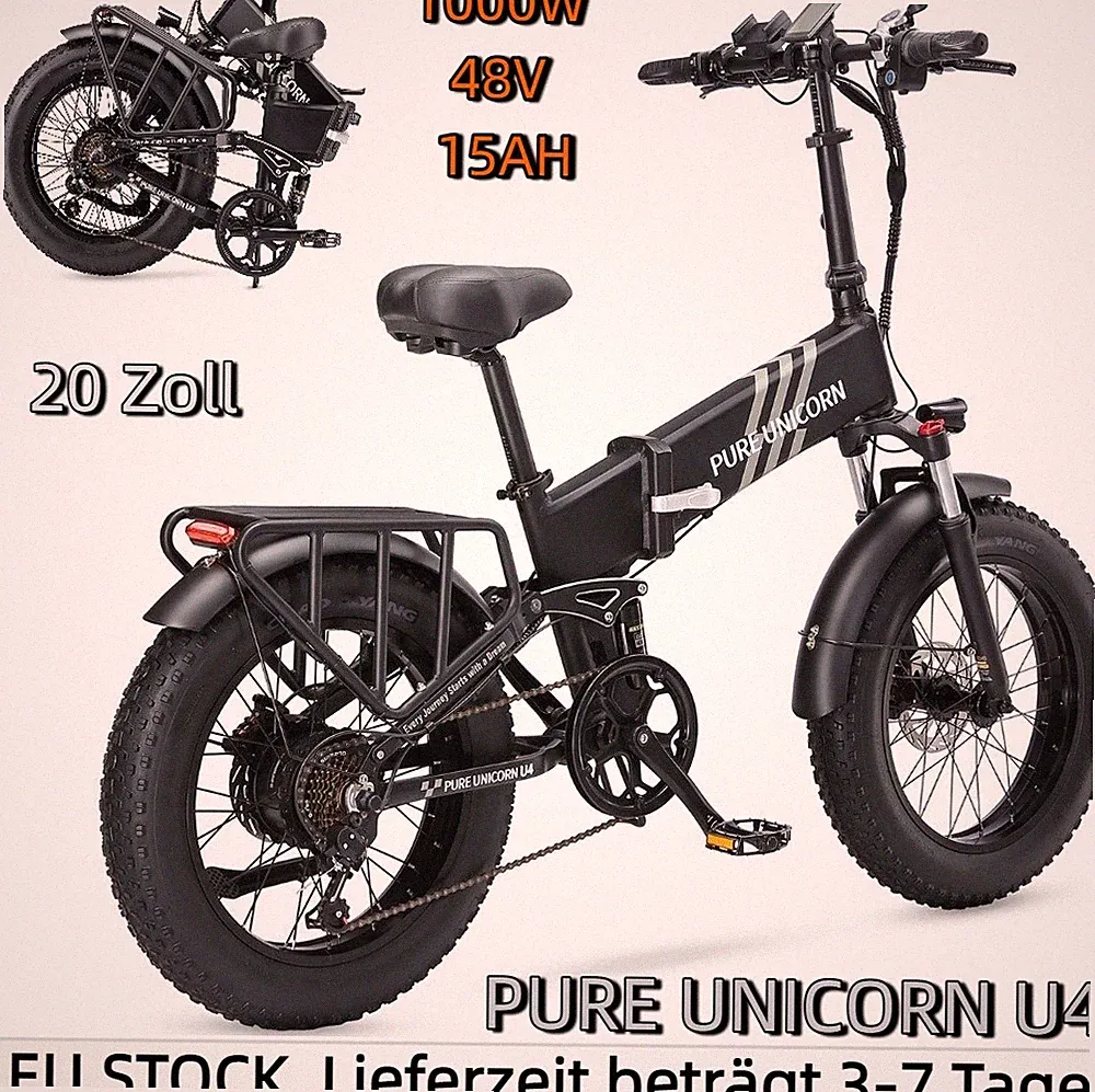 NEW 20'' Fat bike Elektrofahrrad 1000W15Ah Klappbar E-bike PURE UNICORN U4 E-MTB