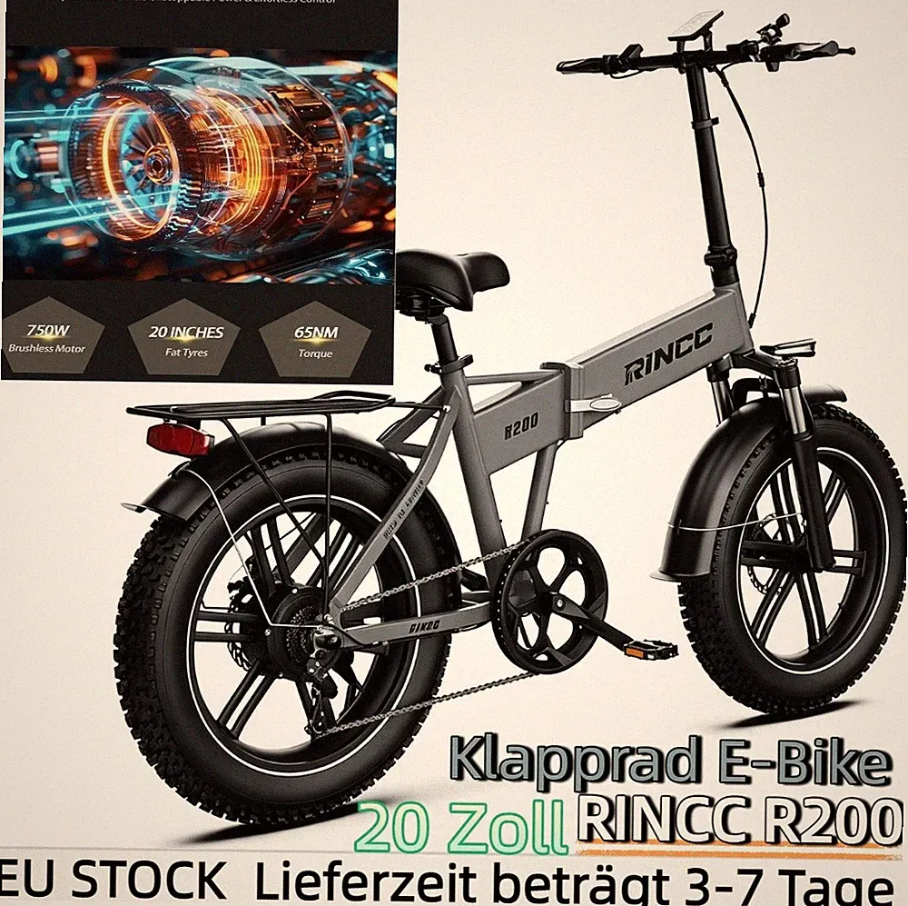 RINCC City E-Bike Klapprad 20" Fat Elektrofahrrad 48V 15AH Shimano 7Gang LCD EU