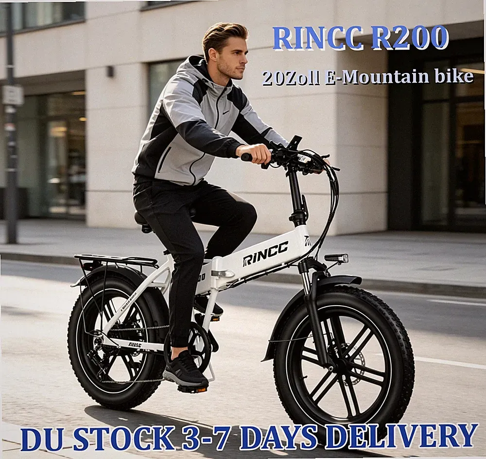 RINCC R200 20 Zoll E-Bike Klapprad Fatbike 48V 15Ah Shimano 7 Gang LCD Weiß Bike