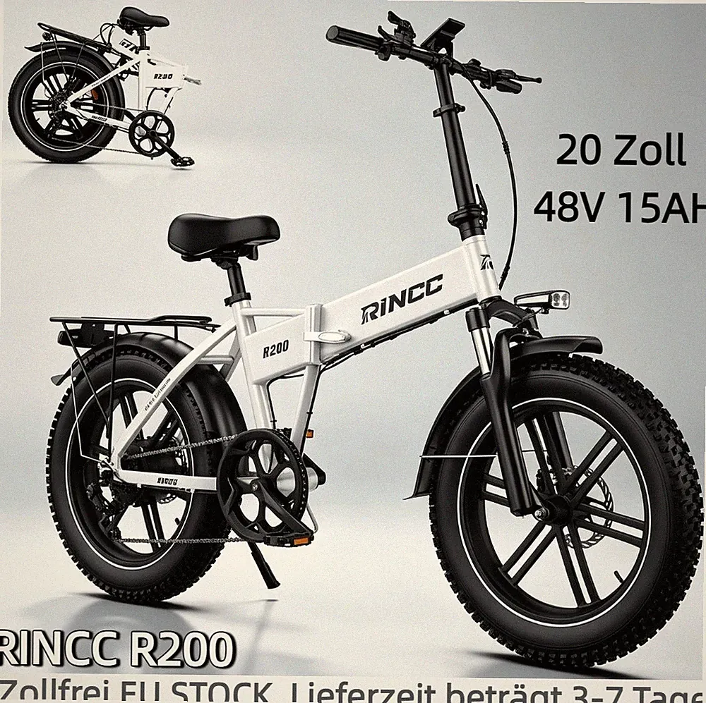RINCC R200 Klapprad E-Bike 750VV 48V 15AH Shimano 7 Gange 20''Fat Elektrofahrrad