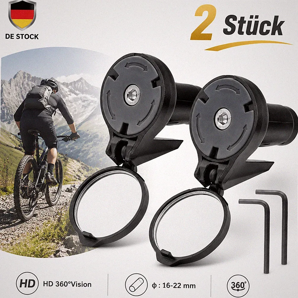 Rückspiegel Fahrradspiegel klappbar verstellbar konvex Schwarz E-Bike Lenkerende