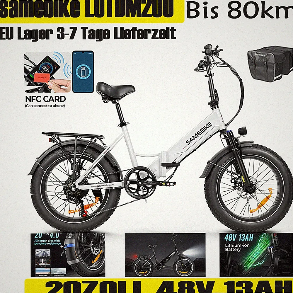 SAMEBIKE 20 Zoll Elektrofahrrad 48V 18AH Faltbares City E-Bike Bis 80km Mit NFC