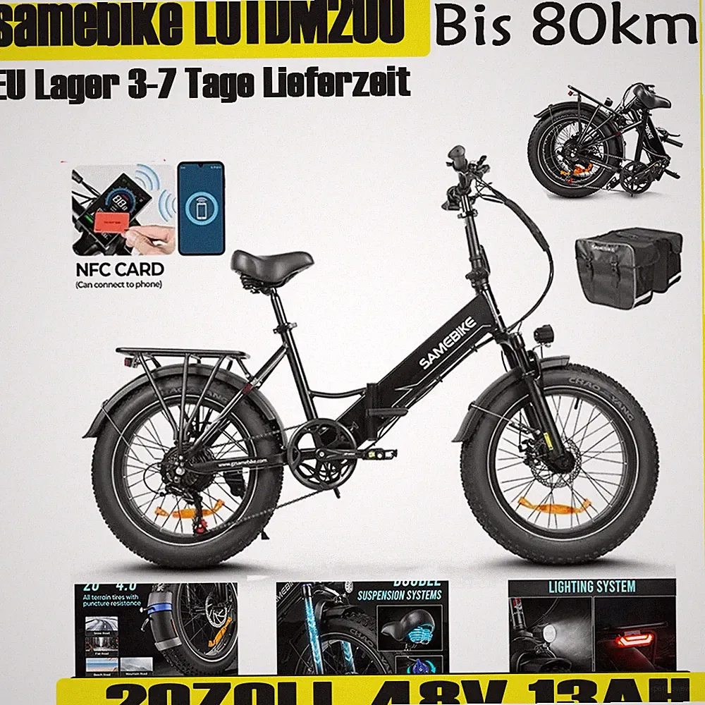 SAMEBIKE 20Zoll Elektrofahrrad 48V 18AH Faltbares eBike coummuter bike Bis 80km