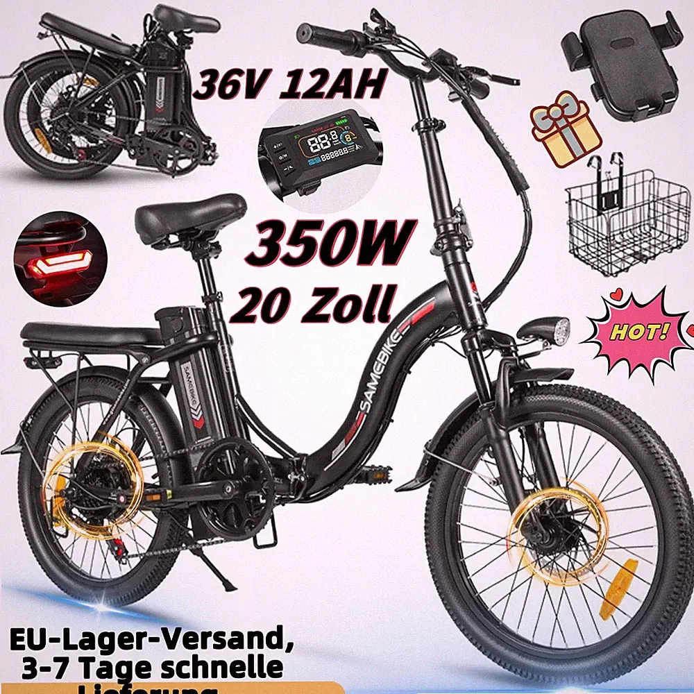 SAMEBIKE CY20 250W Elektrofahrrad 20 Zoll Klappbar E-Bike 12AH Citybike 25KM/H