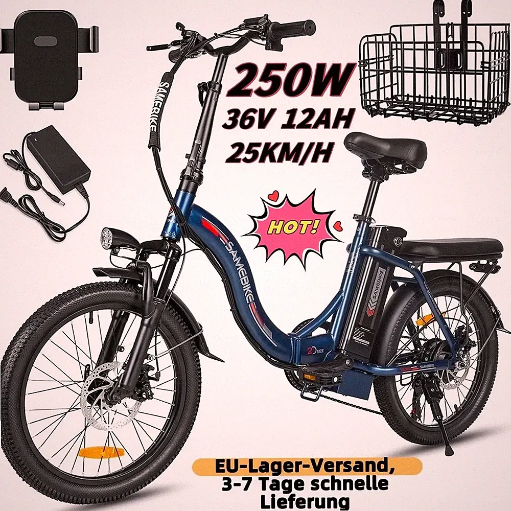 Samebike CY20 Elektrofahrrad 20 Zoll 250W Citybike 12Ah Klapprad Pedelec Ebike
