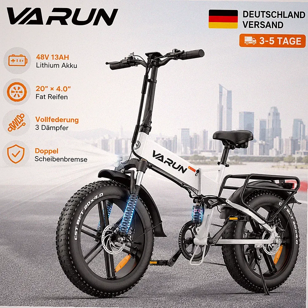 VARUN S20-2 PRO Klapprad 20Zoll Fatbike 48V13Ah Vollfederung Scheibenbremsen LCD