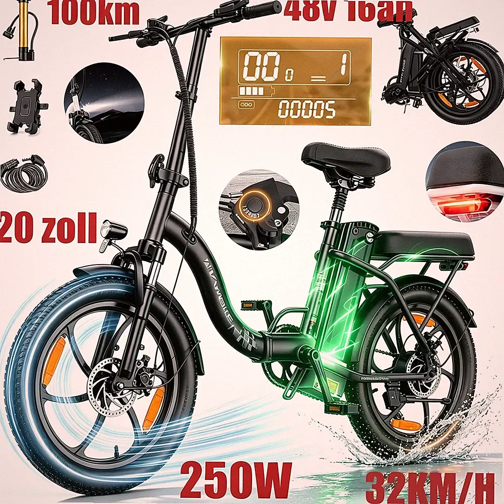 WITAMBIKE C16 Elektrofahrrad Klapprad 20Zoll City E-Bike 250W 768WH Pedelec 47NM