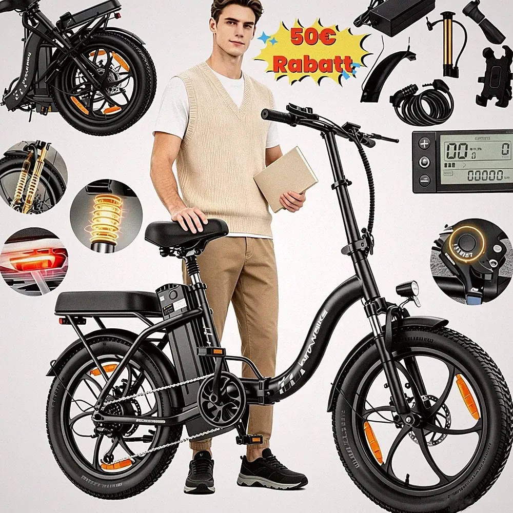 WITAMBIKE Elektrofahrrad 20 Zoll Klappbar E-Bike 48V 16AH 32km/h Citybike 100KM