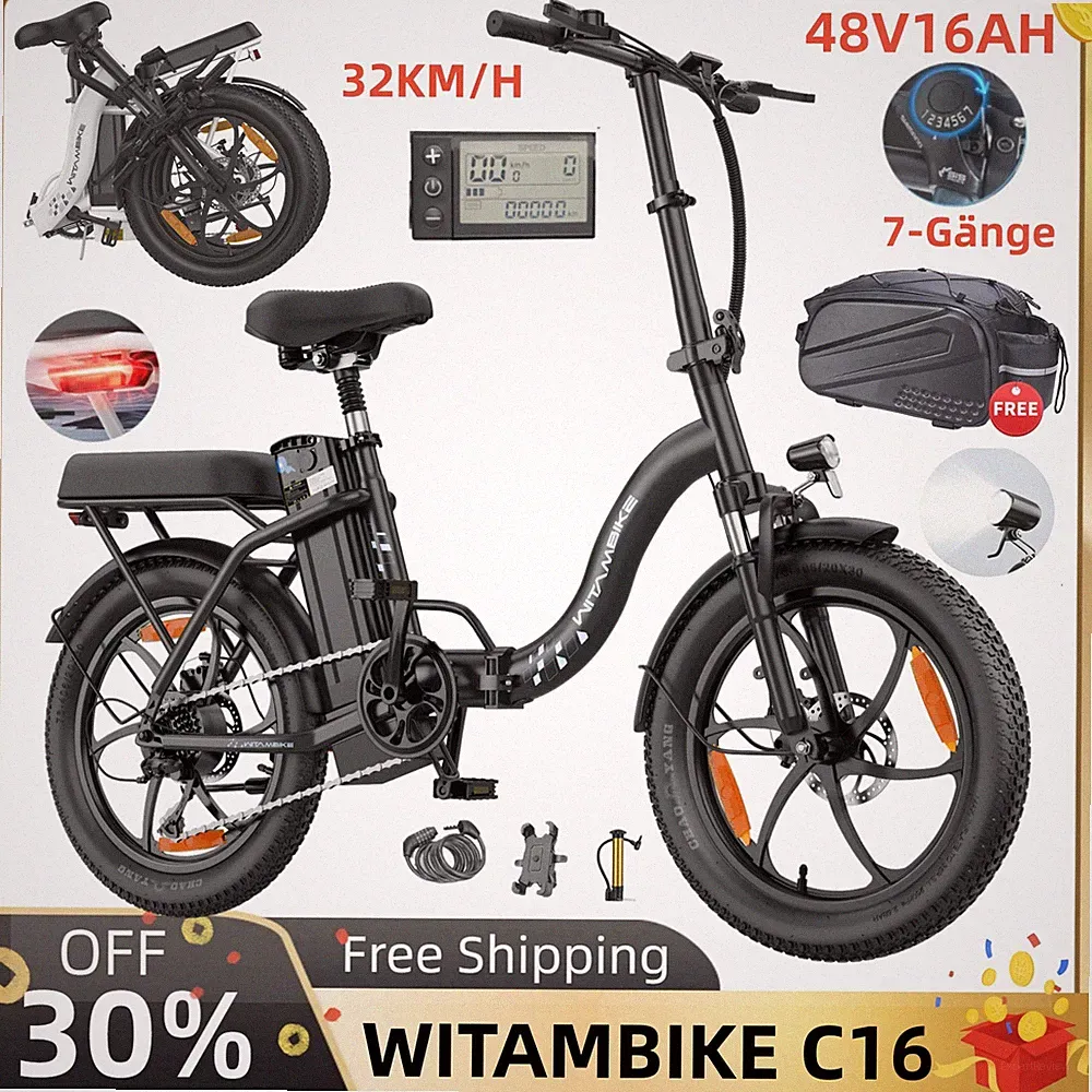 WITAMBIKE Elektrofahrrad 20Zoll E-Bike 48V16AH Klappbar Pedelec e Citybike 100KM