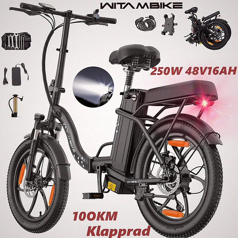 WITAMBIKE Herren/Damen 20 Zoll 48V16Ah Elektrofahrrad 250W Klapprad City E-Bike