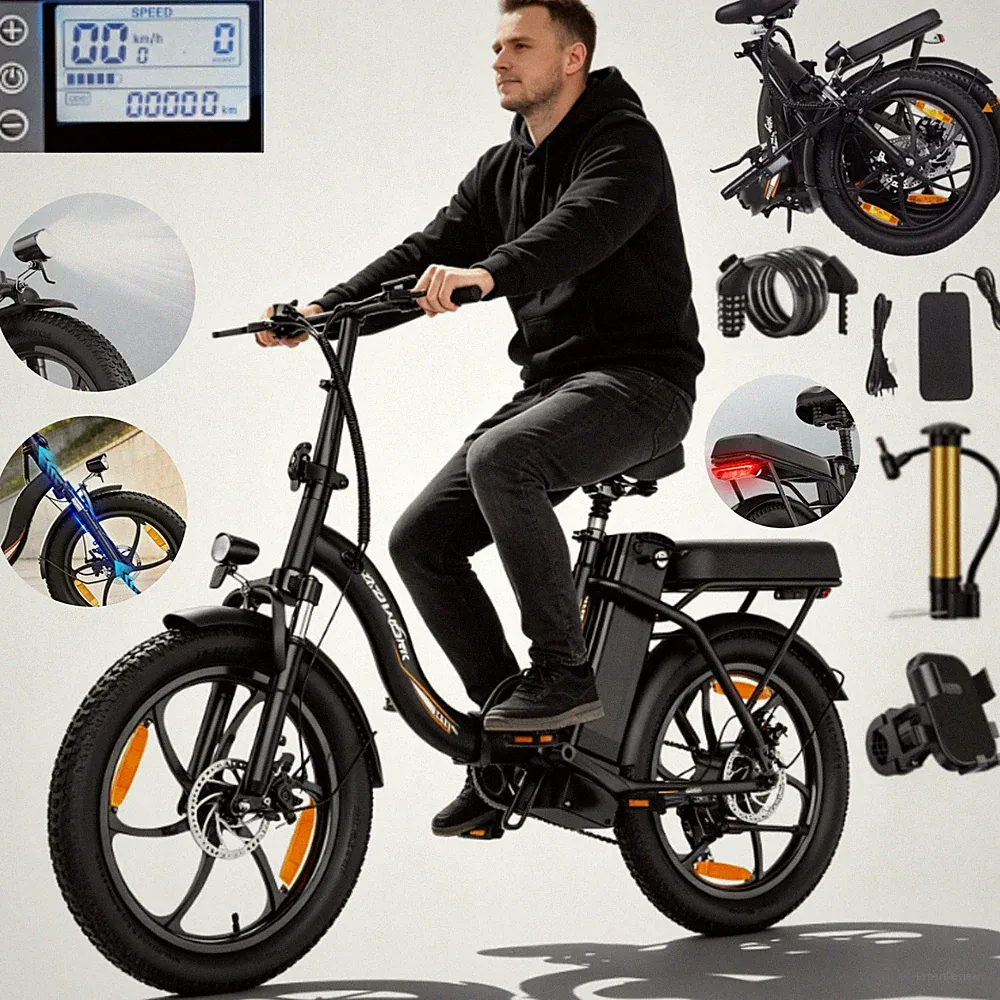 ZAZAWORK 48V 16Ah Akku 20 Zoll Elektrofahrrad Klapprad 250W City E-Bike Fatbike