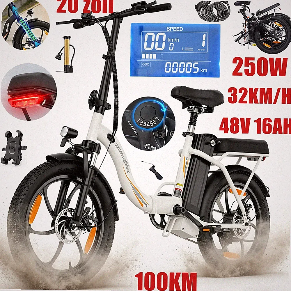 ZAZAWORK C16 20Zoll Elektrofahrra Klapprad 250W Pedelec 32KM/H City E-Bike 100KM