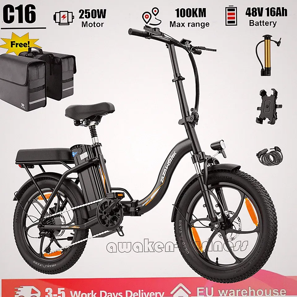 ZAZAWORK C16 48V 16Ah Akku 20*3 Zoll Elektrofahrrad Klapprad 250W City E-Bike EU
